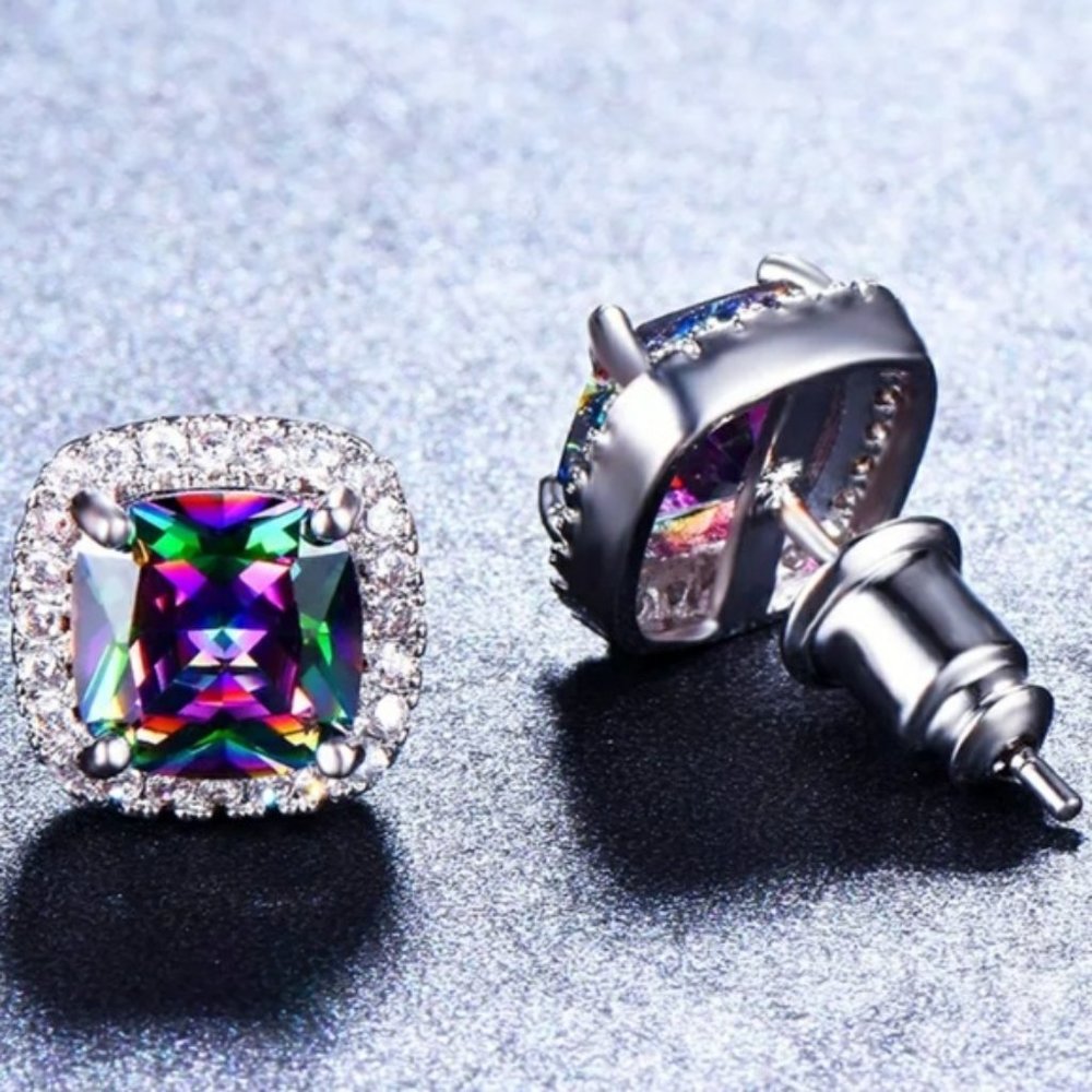 NEW  Mystic Topaz Diamond Stud Earrings - Picture 3 of 4